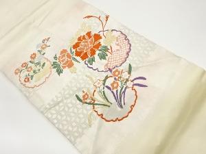 リサイクル　雪輪に草花模様織出し名古屋帯